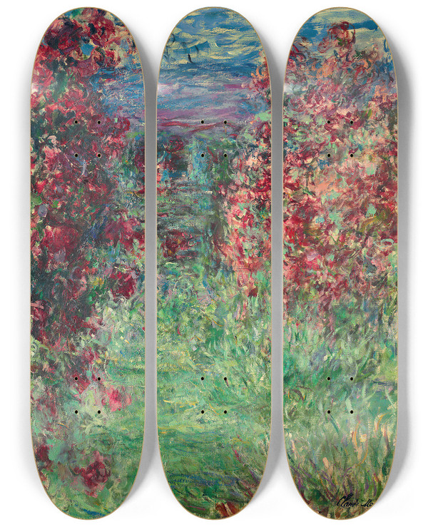 Triptych art skateboard deck of Claude Monet La Maison Dans Les Roses_2 by Claude Monet (1840-1926)