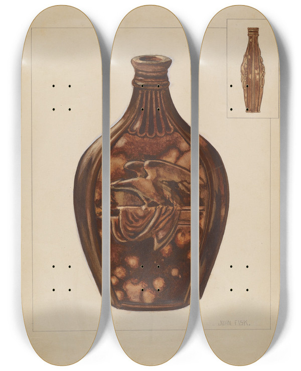 Triptych art skateboard deck of John Fisk Flask_1 by John Fisk