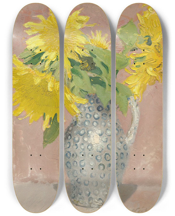 Triptych art skateboard deck of William Nicholson Sunflowers by William Nicholson (1872-1949)