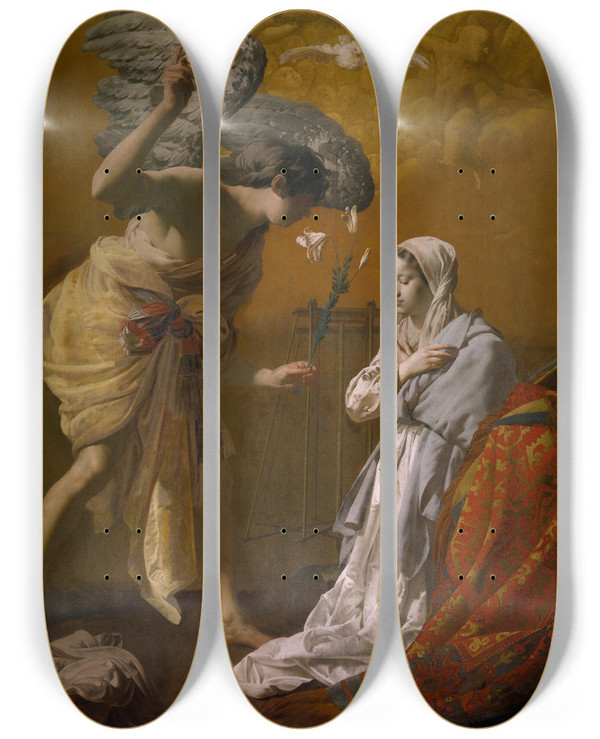 Triptych art skateboard deck of Hendrick Ter Brugghen The Annunciation by Hendrick Ter Brugghen (1588-1629)