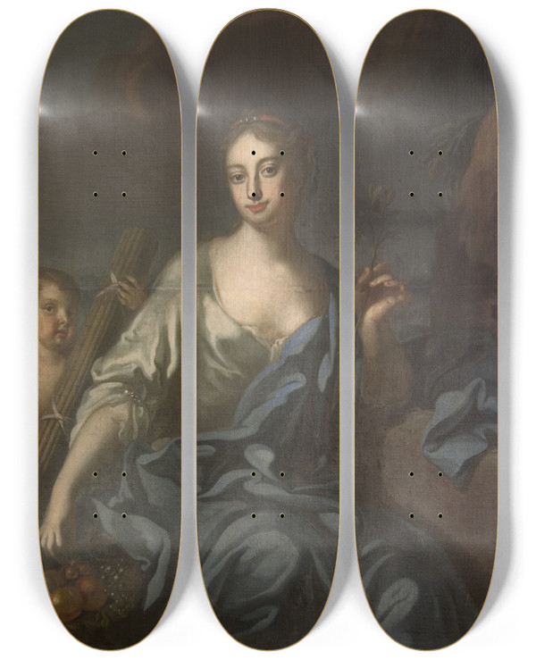 Triptych art skateboard deck of Georg Engelhard Schrder Peace And Harmony by Georg Engelhard Schroder (1684-1750)