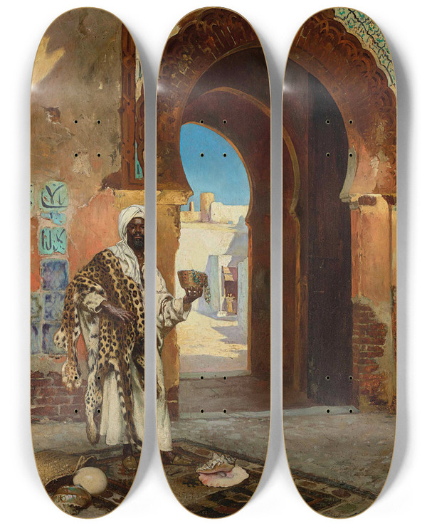 Triptych art skateboard deck of Rudolf Ernst Le Marchand De Coquillages by Rudolf Ernst (1854-1932)