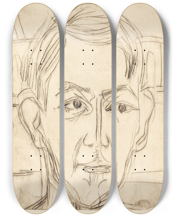 Triptych art skateboard deck of Ernst Ludwig Kirchner Dr Hans Btow by Ernst Ludwig Kirchner (1880-1938)