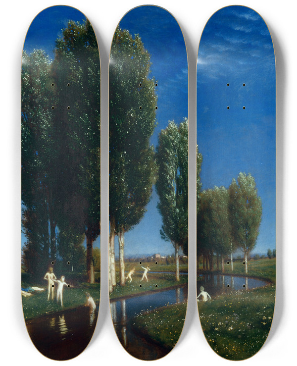 Triptych art skateboard deck of Arnold Bcklin Summer Day by Arnold Bocklin (1827-1901)