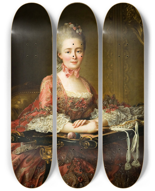 Triptych art skateboard deck of Franoishubert Drouais Marquise De Caumont La Force by Francois Hubert Drouais (1727-1775)
