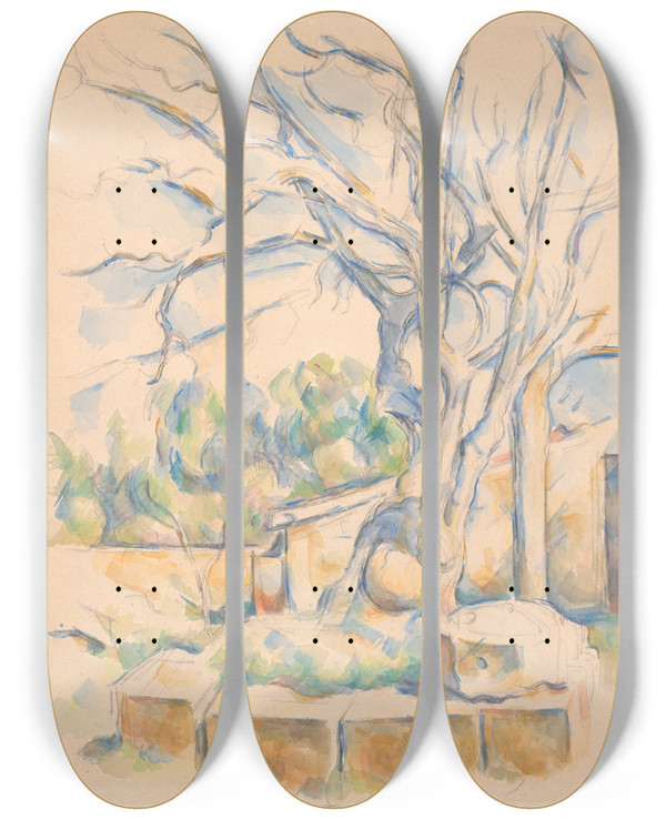 Triptych art skateboard deck of Paul Czanne Pistachio Tree At Chteau Noir by Paul Cezanne (1839-1906)