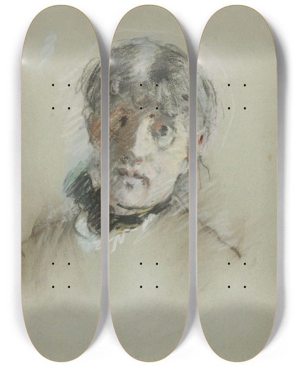 Triptych art skateboard deck of Berthe Morisot Selfportrait by Berthe Morisot (1841-1895)