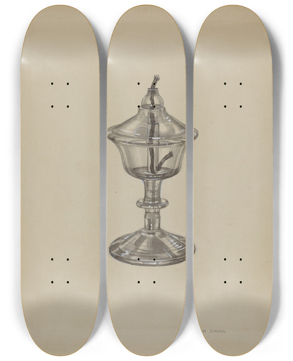 Triptych art skateboard deck of John Dana Spark Lamp_1 by John Dana (1935)