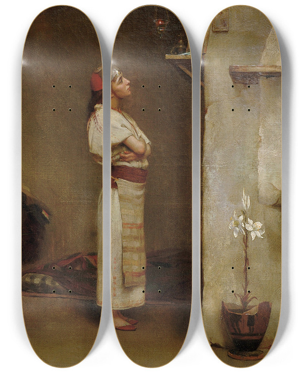 Triptych art skateboard deck of Theodoros Ralli Devotion by Theodoros Ralli (1852-1909)