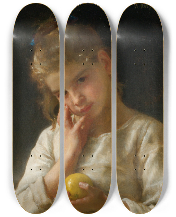 Triptych art skateboard deck of William Bouguereau Le Citron by William Bouguereau (1825-1905)