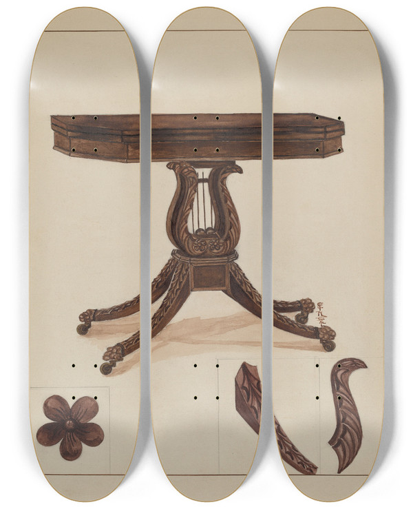 Triptych art skateboard deck of Florence Neal Card Table_1 by Florence Neal
