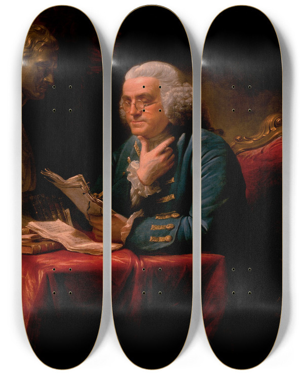 Triptych art skateboard deck of David Martin Benjamin Franklin by David Martin (1737-1797)