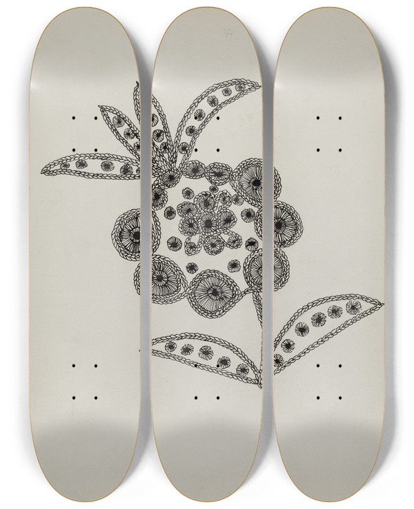 Triptych art skateboard deck of Lena Nastasi Needlework by Lena Nastasi