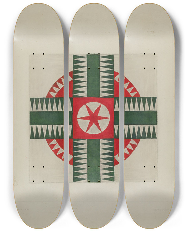 Triptych art skateboard deck of Clyde L Cheney Quilt_1 by Clyde L Cheney
