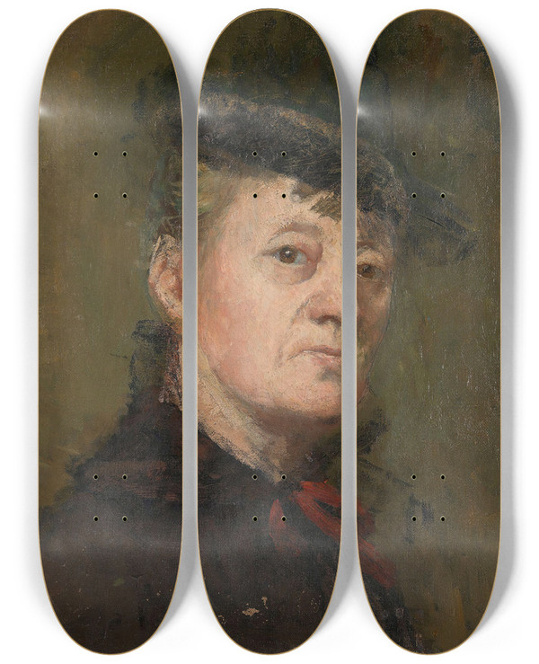 Triptych art skateboard deck of Kitty Kielland Selvportrett by Kitty Kielland (1843-1914)