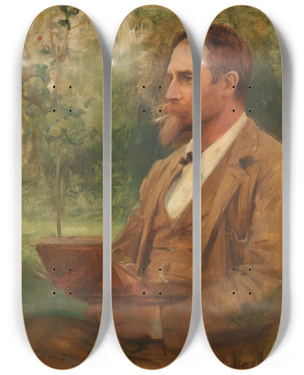 Triptych art skateboard deck of Arthur Hacker Portrait Of Edward Onslow Ford Ra by Arthur Hacker (1858-1919)