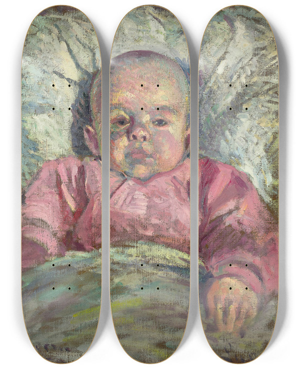 Triptych art skateboard deck of Maximilien Luce Portrait De Frdric Luce Bb by Maximilien Luce (1858-1941)