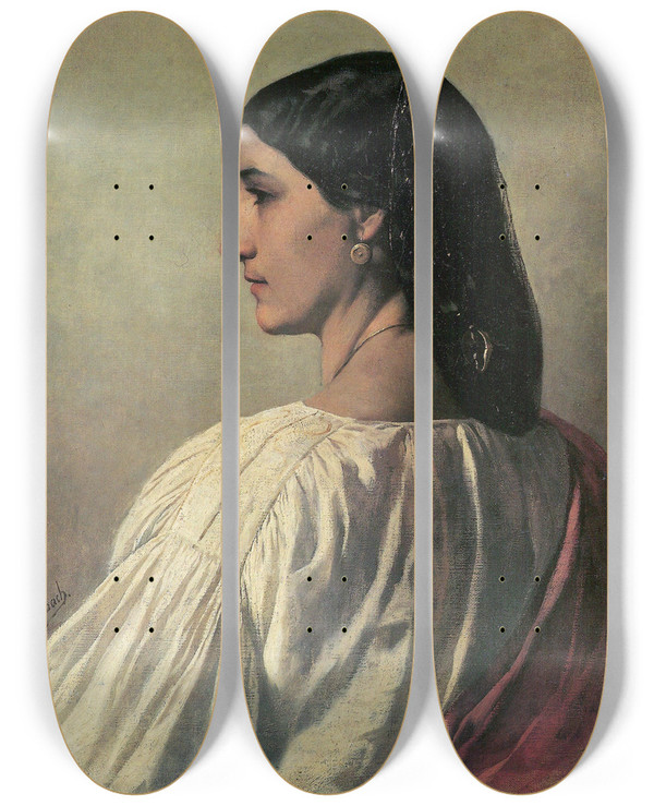 Triptych art skateboard deck of Anselm Feuerbach Nanna by Anselm Feuerbach (1829-1880)