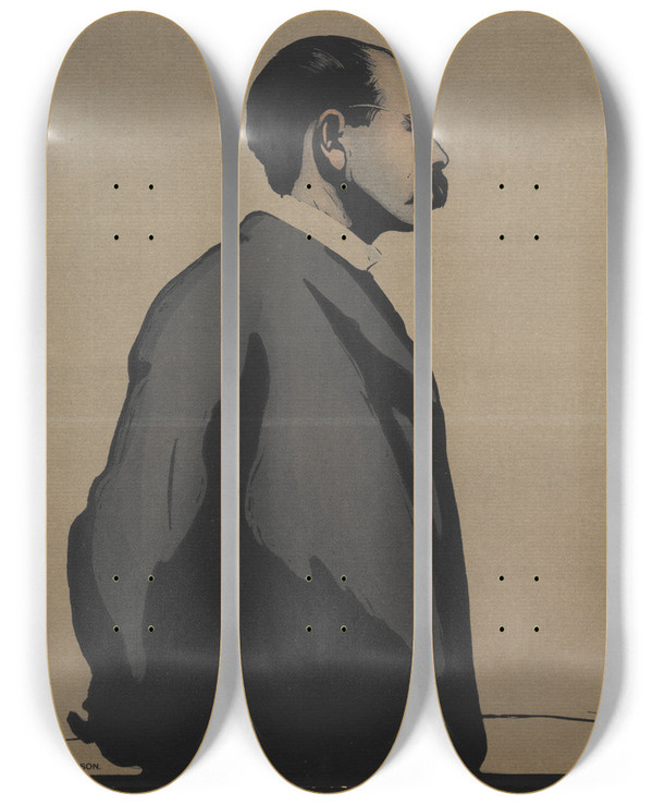 Triptych art skateboard deck of William Nicholson Rudyard Kipling_2 by William Nicholson (1872-1949)