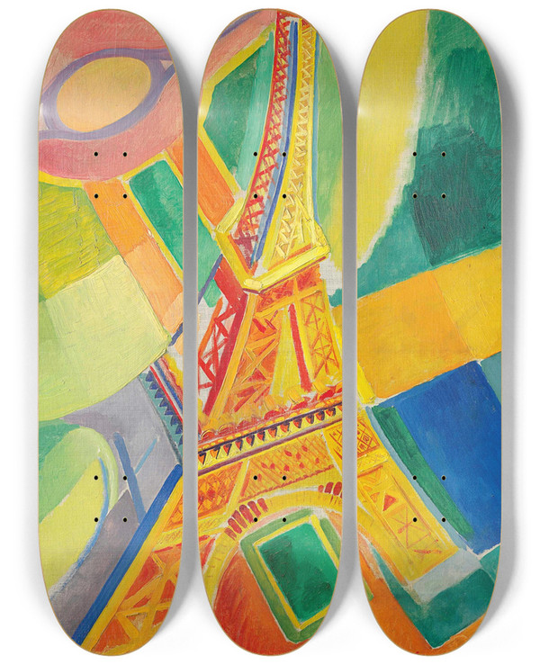 Triptych art skateboard deck of Robert Delaunay La Tour Eiffel by Robert Delaunay (1885-1941)