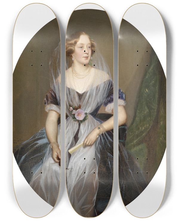 Triptych art skateboard deck of Ferdinand Georg Waldmller Portrait Einer Adeligen Dame by Ferdinand Georg Waldmuller (1793-1865)