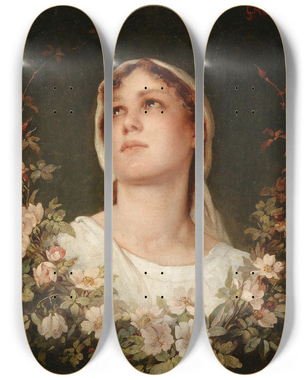 Triptych art skateboard deck of Gabriel Von Max Daydreaming_2 by Gabriel Von Max (1840-1915)