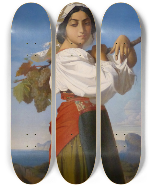 Triptych art skateboard deck of Henri Lehmann Mariuccia by Henri Lehmann (1814-1882)