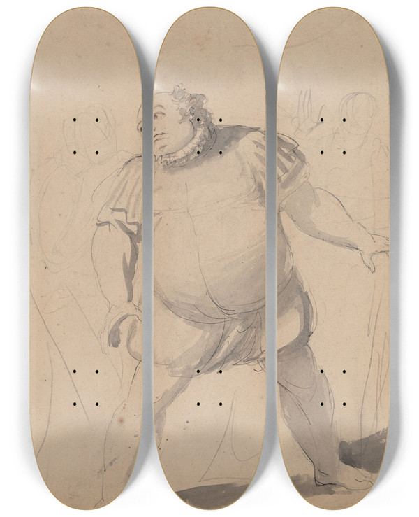 Triptych art skateboard deck of George Romney John Henderson As Falstaff by George Romney (1734-1802)