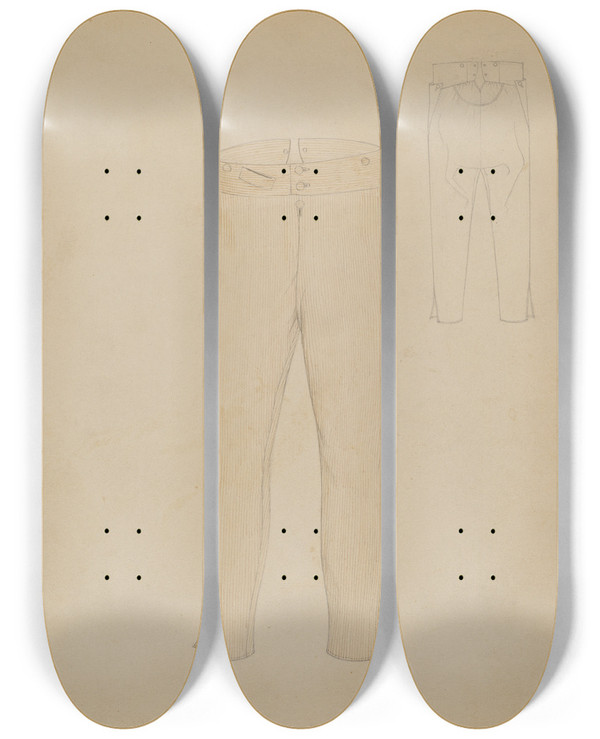 Triptych art skateboard deck of Henry De Wolfe Pantaloons by Henry De Wolfe