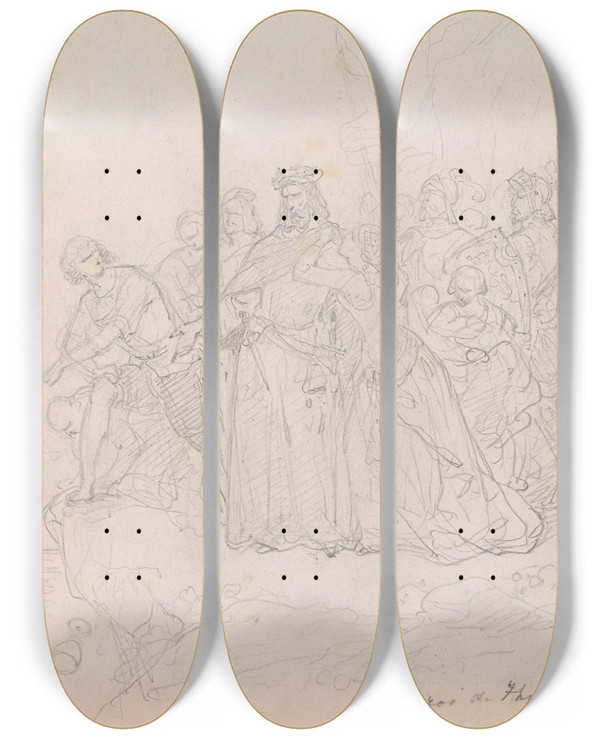 Triptych art skateboard deck of Nicaise De Keyser The King Of Thule by Nicaise De Keyser (1813-1887)