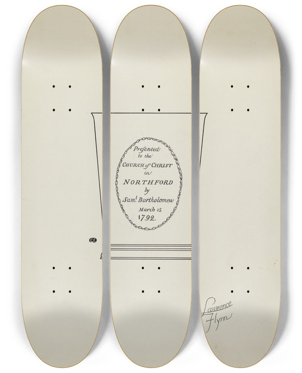 Triptych art skateboard deck of Lawrence Flynn Silver Beaker_1 by Lawrence Flynn (1900-1973)