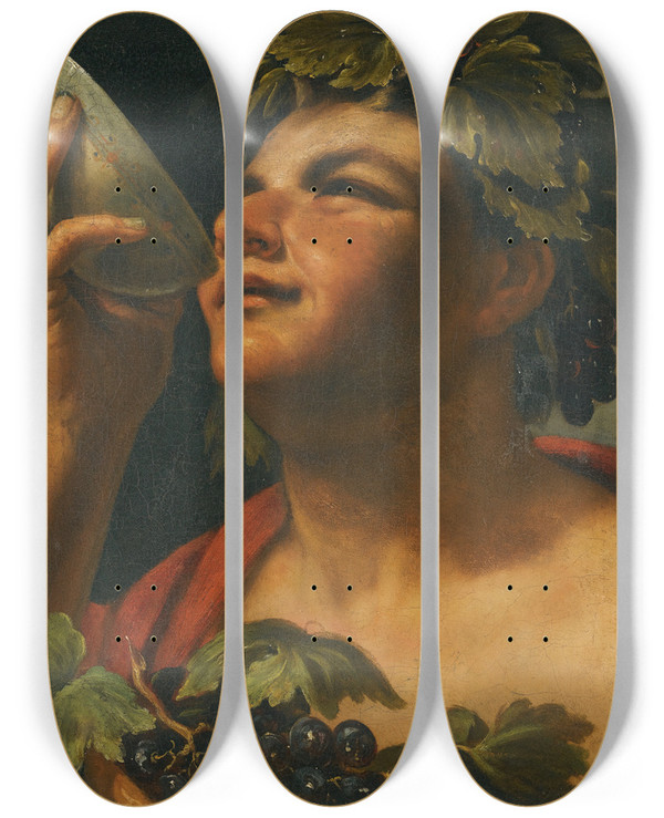 Triptych art skateboard deck of Follower Of Caravaggio Bacchus by Follower Of Caravaggio (1571-1610)