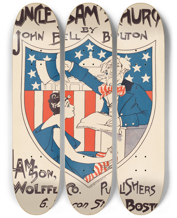 Triptych art skateboard deck of Ethel Reed Uncle Sams Church By John Bell Bouton by Ethel Reed (1874-1900)