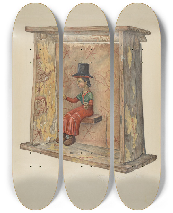 Triptych art skateboard deck of Polly Duncan Santo Bulto_2 by Polly Duncan