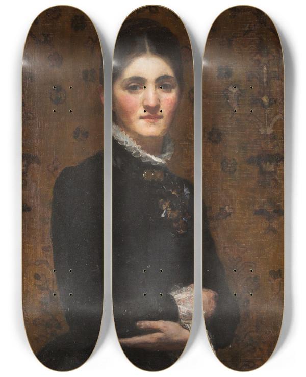 Triptych art skateboard deck of Frederick Samuel Beaumont Portrait Of A Lady by Frederick Samuel Beaumont (1861-1954)