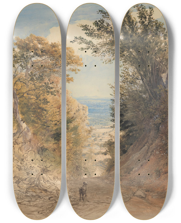 Triptych art skateboard deck of Samuel Palmer View From Rooks Hill Kent_2 by Samuel Palmer (1805-1881)