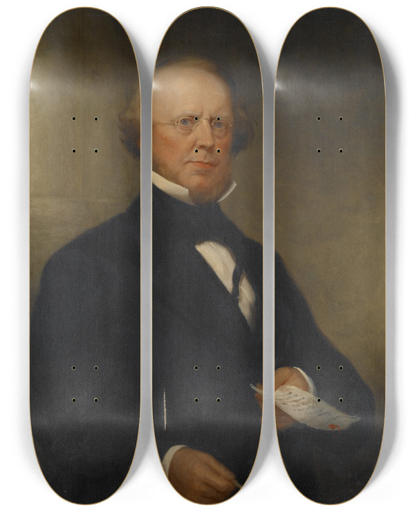 Triptych art skateboard deck of Rufus Wright The Honorable Roger Sherman Baldwin by Rufus Wright (1832)