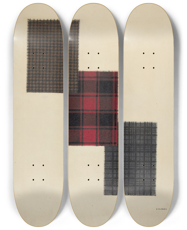 Triptych art skateboard deck of Jerry Guinta Zoar Cloth Samples by Jerry Guinta