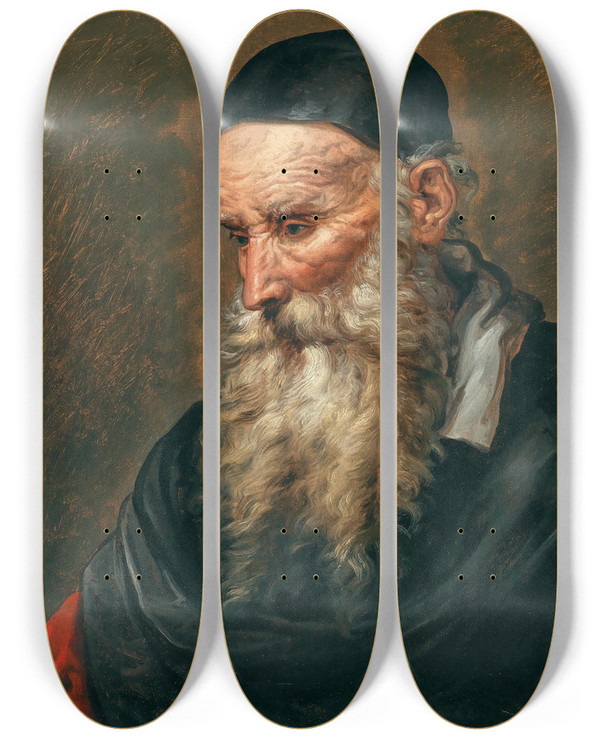Triptych art skateboard deck of Pieter Van Mol A Bearded Man by Pieter Van Mol (1599-1650)