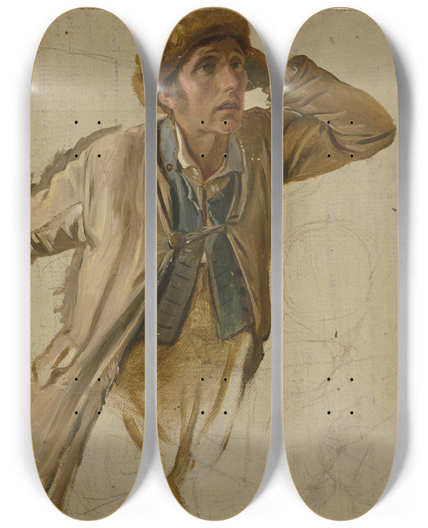Triptych art skateboard deck of Jakob Becker Junger Bauer Mit Brauner Mtze by Jakob Becker (1810-1872)