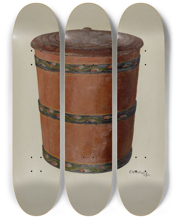 Triptych art skateboard deck of Eugene Shellady Pa German Pail And Cover by Eugene Shellady