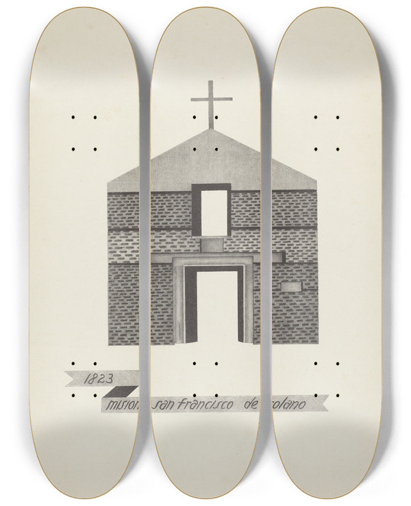Triptych art skateboard deck of James Jones Mision San Francisco De Solano_2 by James Jones