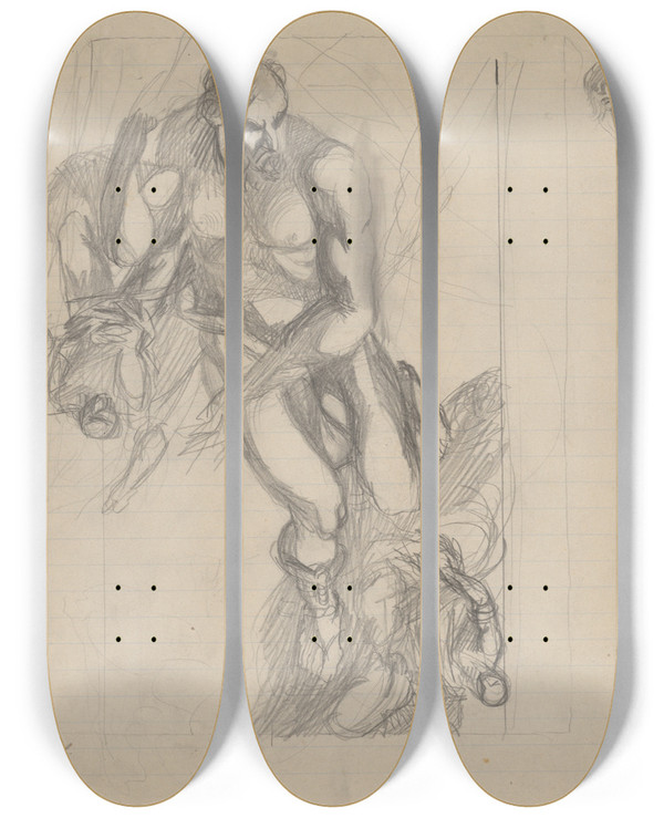 Triptych art skateboard deck of Jn Novk Figurlna Kompozcia_1 by Jan Novak (1921-1944)