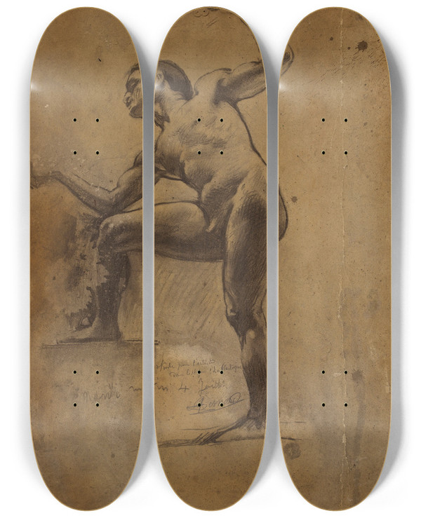 Triptych art skateboard deck of Albert Besnard Lartiste by Albert Besnard (1849-1934)