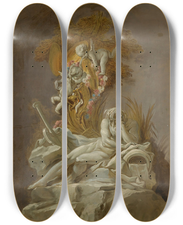 Triptych art skateboard deck of Franois Boucher Fountain Study I by Francois Boucher (1703-1770)