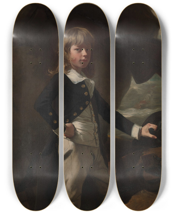 Triptych art skateboard deck of John Singleton Copley Midshipman Augustus Brine by John Singleton Copley (1738-1815)