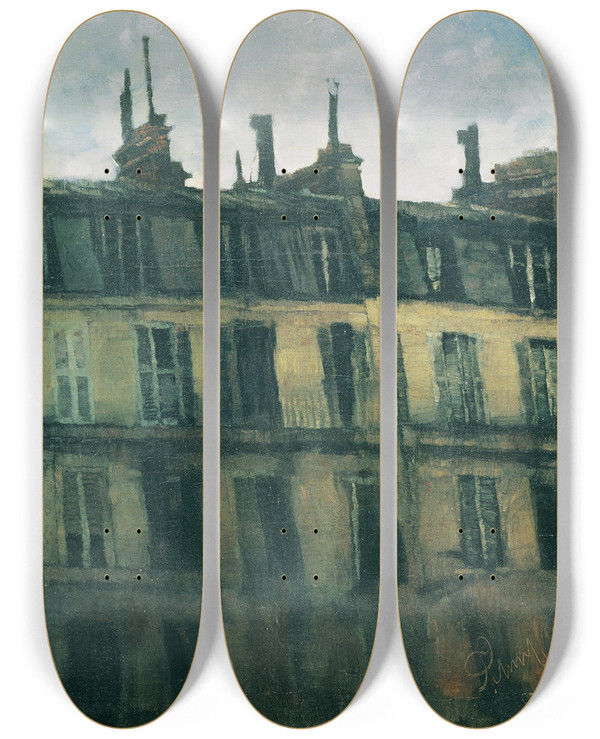 Triptych art skateboard deck of Carl Schuch Pariser Huser by Carl Schuch (1846-1903)