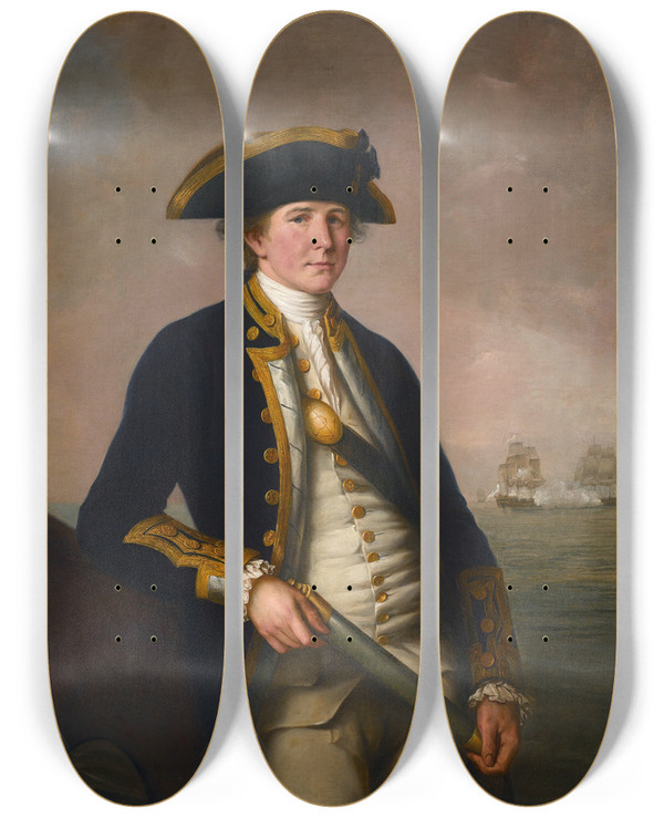 Triptych art skateboard deck of John Francis Rigaud Captain Charles Morice Pole by John Francis Rigaud (1742-1810)