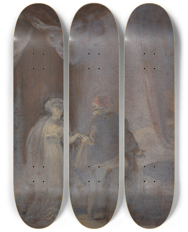 Triptych art skateboard deck of Robert Smirke One From Illustrations To Shakespeare_23 by Robert Smirke (1752-1845)