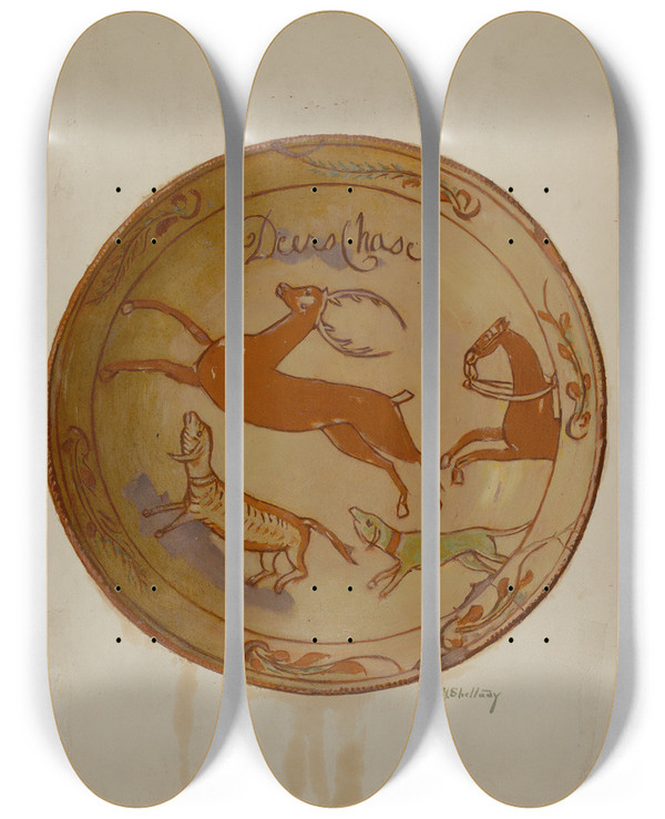 Triptych art skateboard deck of Eugene Shellady Pa German Plate_1 by Eugene Shellady